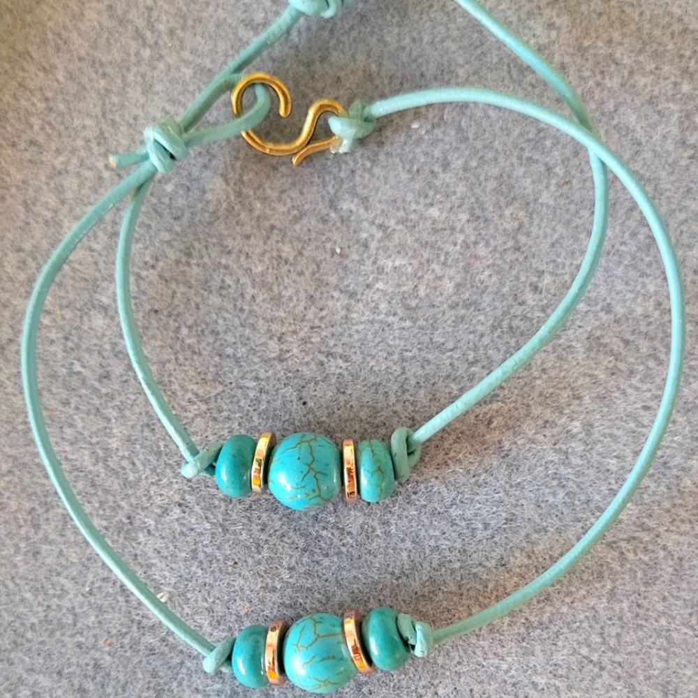Genuine leather Anklet & Bracelet pair